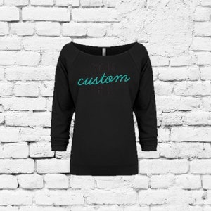 Custom Print Ladies 3/4 Sleeve French Terry Raglan Scoop Neck Shirt with Relaxed Fit Knit Top