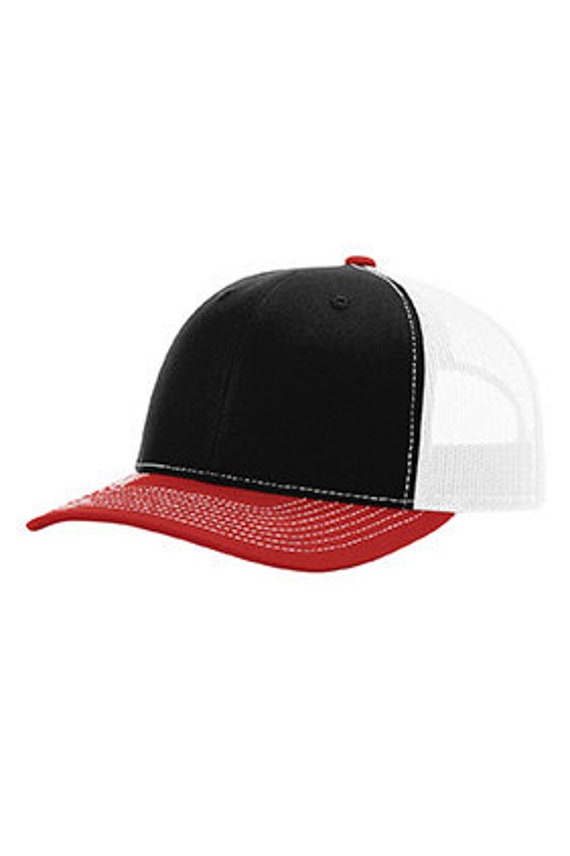 Custom Embroidery Trucker Hat Red White and Black Richardson 112