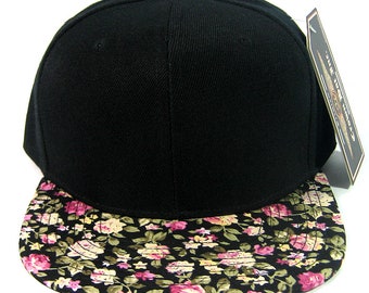 Custom Embroidery Floral Sunflower Snapback Black Daisy Brim Black Hat Custom Snapback
