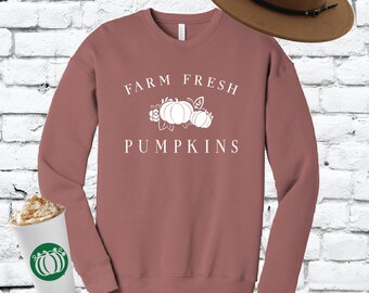 Farm Fresh Kürbisse Herbst Pullover Kürbis Aufnäher Sweater Crewneck Sweatshirt Herbst Grafik Pullover Bella