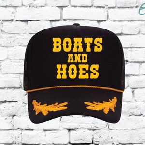 Funny Boats and Hoes Trucker Hat Nautical Black Gold Captain Hat Snapback