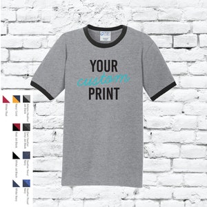 Custom Print PC54R Port & Company Core Cotton Ringer Tee Personalized Shirt Your Text or Logo