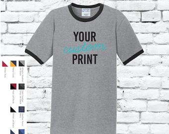 Benutzerdefinierte Druck PC54R Port & Company Core Cotton Ringer T-Shirt Personalisiertes Shirt Ihr Text oder Logo
