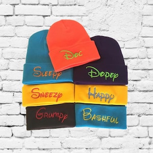 Seven Dwarf Hats Custom Embroidery Beanie 7 Dwarfs Hats Your Color Choice