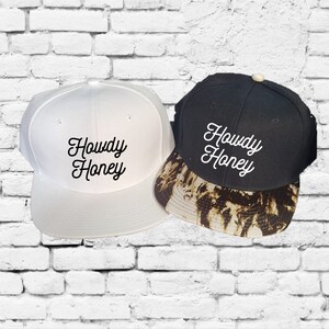 Howdy Honey Hat Brown White and Black Cow Cowhide Snapback