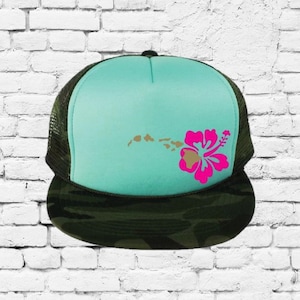 Hibiscus Trucker Hat Hawaii Mesh Back Snapback Hawaiian Vacation