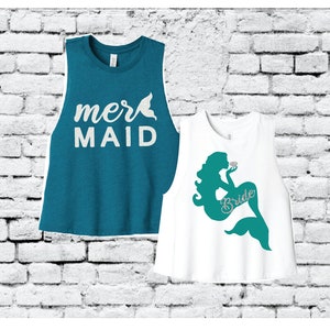Mermaid Bride Top Diamond Mermaid Squad Print Women&#39;s Racerback Cropped Tank for Bachelorette
