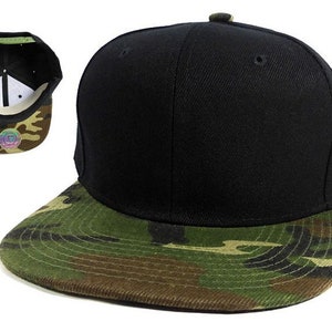 Custom Embroidery Camo and Black Cap Snapback Hat Youth Kids Juniors Black Hat  Childs Size Snapback Cap