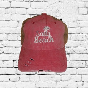 Salty Beach Dad Hat Embroidery Baseball Cap Trucker Fun Summer Vacation Hats Best Friends Mesh Back Trucker Hat Distressed Palm Tree