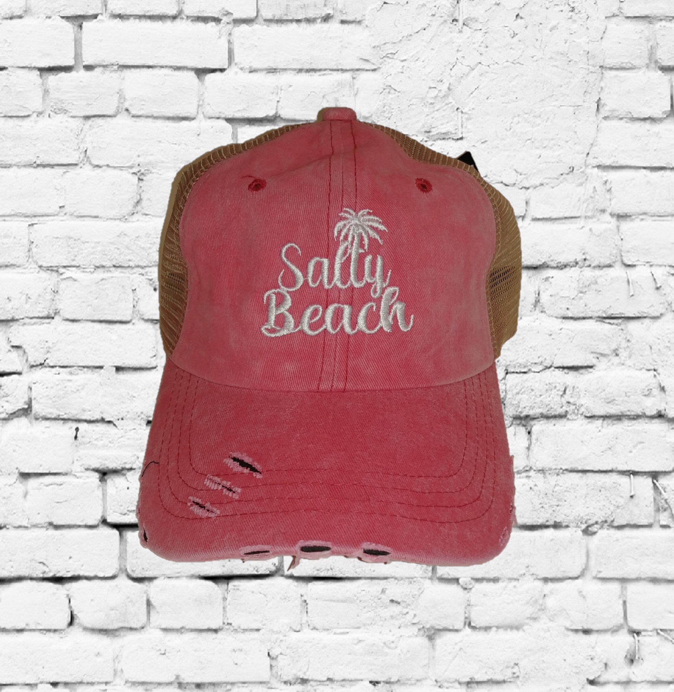 Salty Beach Dad Hat Embroidery Baseball Cap Trucker Fun Summer Vacation Hats Best Friends Mesh Back Trucker Hat Distressed Palm Tree