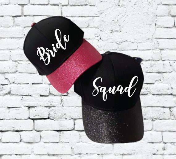 Bride and Squad Hats Glitter Print Brim Hat Bachelorette Gift