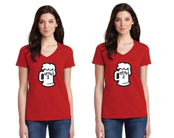 Drunk 1 and Drunk 2 Bierpul T-shirt Fun Party Tee V-hals vrouwenshirt Drinken Oktoberfest Halloween