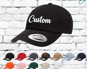 Yupoong Sombrero clásico para papá Gorra de papá de sarga de algodón Bordado personalizado Su impresión personalizada Sombrero no estructurado de perfil bajo 6245