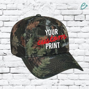 Custom Embroidery Camo Snapback Mossy Camoflauge Hunting Sport Brim Hat Cap Green Camo Tricot Mesh Hat Oak Leaves