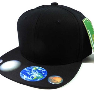 Custom Cosmic Galaxy Planets Hat Earth Sun Moon Outer space Theme Strapback Hat Your Custom Text or Logo