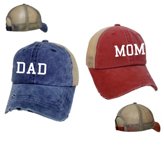 Mom & Dad Unstructured Trucker Hat Gift or Baby Announcement Mesh
