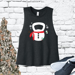 Snowman Kettle Bell Christmas Workout Crop Tank Racerback Cropped Soft Fitted Tank Custom Tank Top