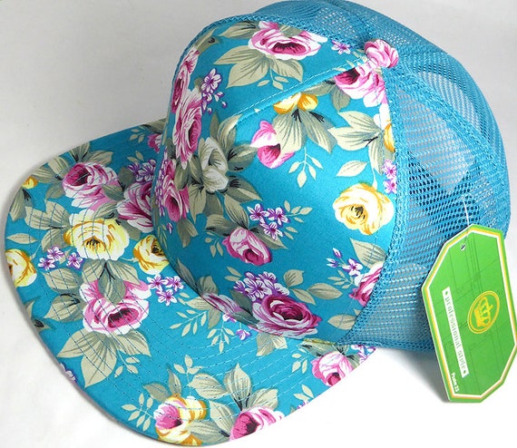 Floral Embroidered trucker Hats - Blue and Pink Adult Pink + Blue Floral Embroidered Bow Two Tone Trucker  main image 2