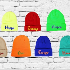Kids Seven Dwarf Hats Custom Embroidery Beanie 7 Dwarfs Hats Your Color Choice