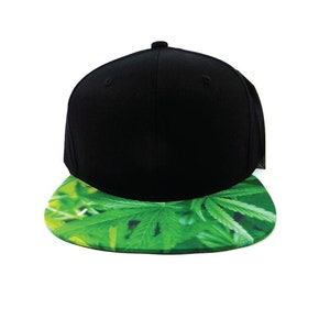 Aangepast borduurwerk Zwart Snapback Groen Weed Leaf Marihuana Print Hoed Verstelbare strapback Custom Cap Brim Pot