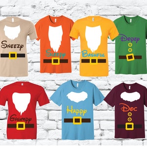 Camiseta unissex Seven Dwarf, fantasia de Halloween dos 7 anões, gola redonda com barbas, camiseta gráfica, camiseta macia e relaxada, ajuste de varejo