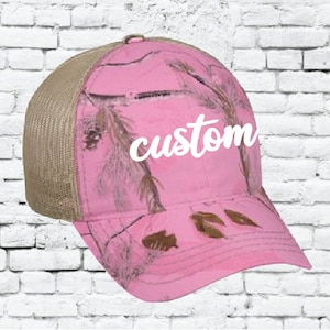 Custom Pink Camo Retro Trucker Custom Embroidery Your Custom Print Mesh Back Trucker Hat