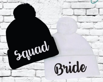 Gorros de punto con pompones para novia y escuadrón Gorros de punto con pompones para despedida de soltera o de soltera Gorros de punto con pompones para fiesta Gorros de invierno divertidos para esquiar