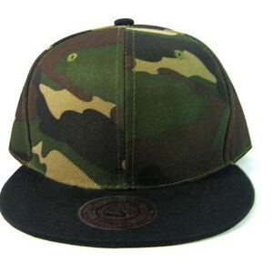 Custom Embroidery Camo and Black Snapback Hat Youth Kids Juniors Black Hat  Childs Size Snapback Cap