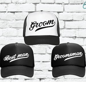 Groom Best Man and Groomsman Trucker Hats Mesh Back Hat Snapback Party Hats for Bachlor Wedding Party Reception Rehersal