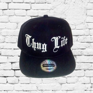 Thug Life Snapback Fun Flatbill Hats Black and White Funny Hats