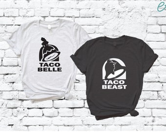 タコベル タコビースト カップル おもしろい 大人用 グラフィック Tシャツ ペアシャツ ユニセックス Tシャツ 既婚 グルメ ベル 彼と彼女
