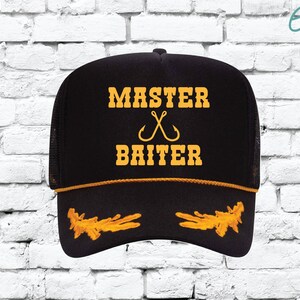 Funny Master Baiter Trucker Hat Nautical Black Gold Captain Hat Snapback