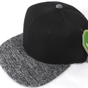 Custom Embroidery Black Burnout Snapback Black and Grey Static Brim 6 Panel Hat Custom Snapback Cap with Heather Brim