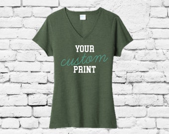 Custom Women's V-Neck T-shirt  VNeck Tee Custom Shirt Custom Personalized Relaxed Fit Tee