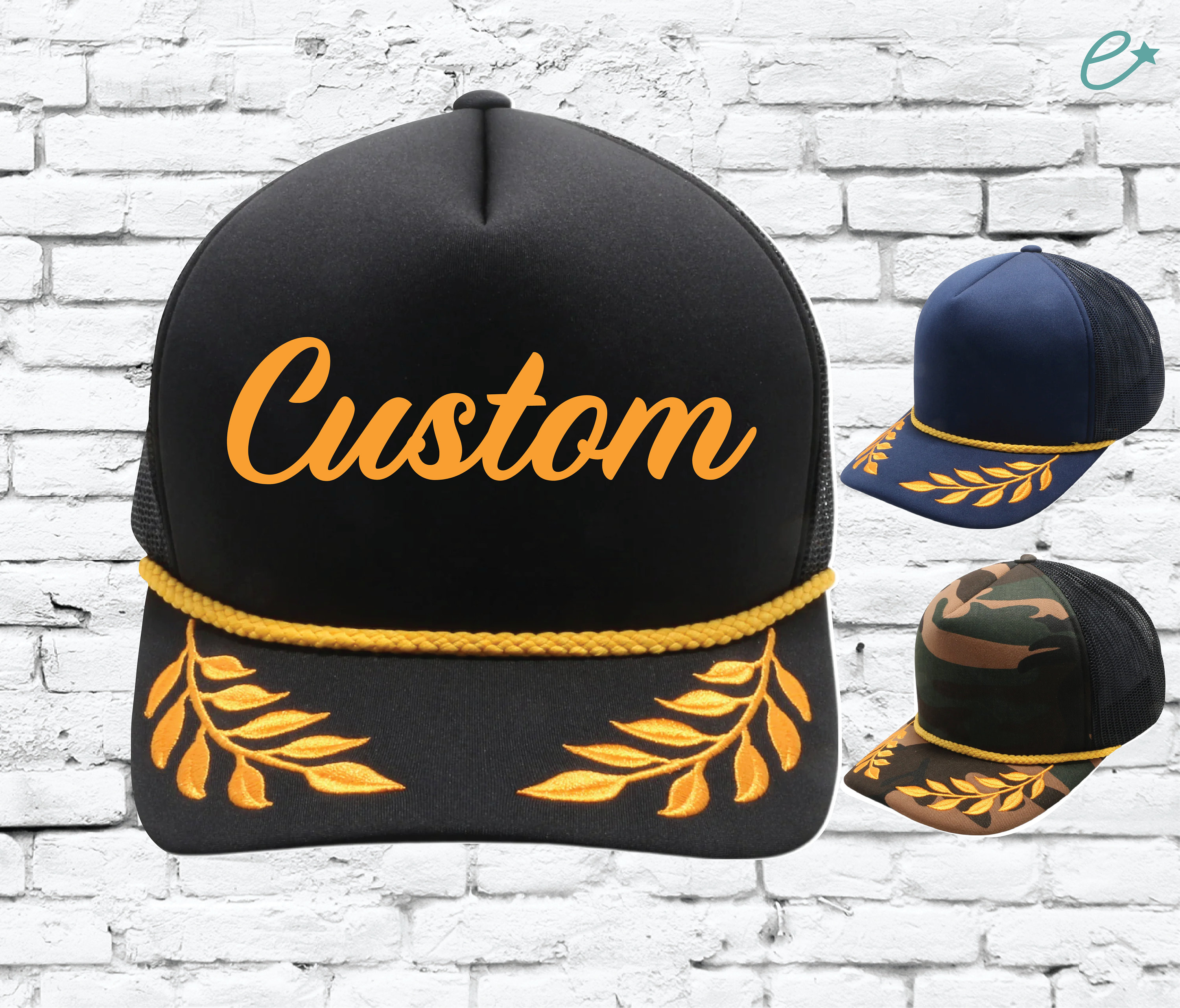Mustard Yellow/Gold Monogram Baseball Hat Cap Trucker Mustard Yellow Trucker Hat — Modern Misfits main image 4