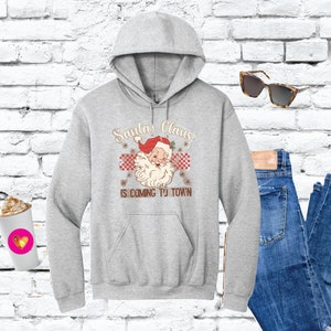 Santa Claus is coming to town Christmas Vibes Hoodie Xmas Trees Sweatshirt