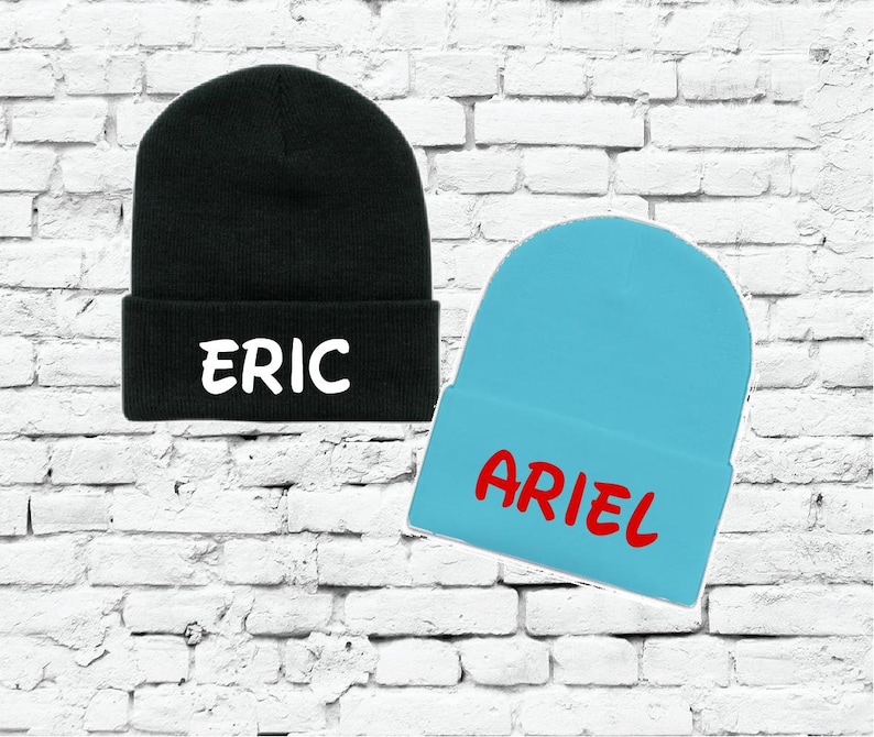Eric and Ariel Beanies Couples Knit Hats Fun Trip or Travel Hats