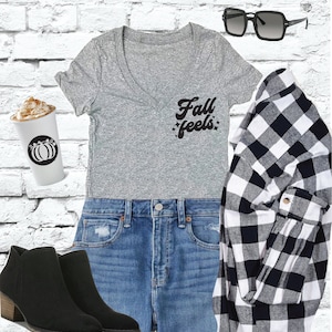 Fall Feels Shirt Custom Color Autumn Print Women&#39;s V-Neck Fitted T-shirt