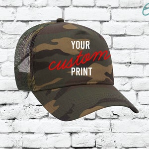 Broderie personnalisée vert Camo Trucker Hat chasse Snapback Camoflauge Brim avec Mesh Back Snapback Army Cap