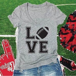 Love Football Tee Women&#39;s V-Neck T-shirt Custom Ladies Shirt Custom Personalized Fitted Tee