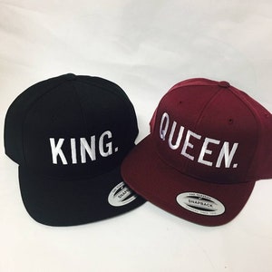 King and Queen Snapbacks Solid Block Print Snapbacks Couple Snapback Couple Hats