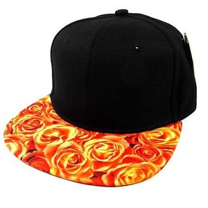 Custom Embroidery Floral Snapback Orange Rose Flower Brim Floral Hat Black Cap with Multicolor Brim