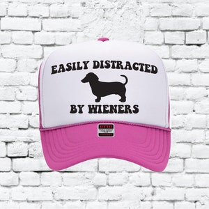 Easily Distracted by Wieners Trucker Hats Funny Mesh Back Pool Party Hats