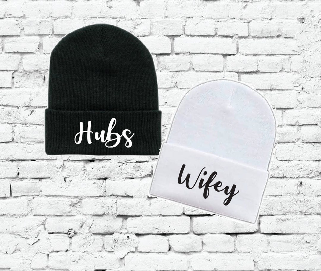 Hubs and Wifey Beanie Custom Colors Knit Hat Couples Knit Hats Etsy