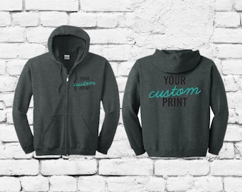 Custom Hoodie Full Zip Hooded Sweatshirt Heavy Blend Long Sleeve Kangaroo Jacket