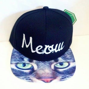 Meow Snapback Cat Face Hats Black and White Funny Hats