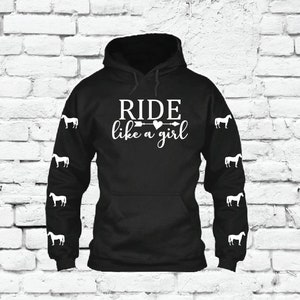 Ride like a Girl Hoodie Horses Girls who Ride Horseback Riding Cowgirl Sweatshirt Heavy Blend Long Sleeve Kangaroo Jacket