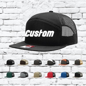 Custom Embroidery Trucker Hat Olive Green Camo and Black Richardson 168 Trucker Your Custom Print Mesh Back Trucker Hat