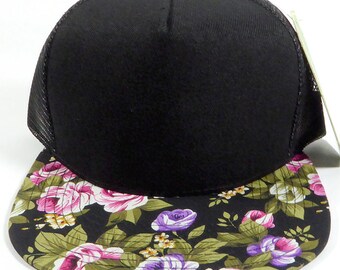 Custom Embroidery Floral Trucker Hat Rose and Black Snapback  display picture 1