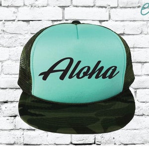 Aloha Trucker Hat Hawaii Mesh Back Snapback for Hawaiian Vacation